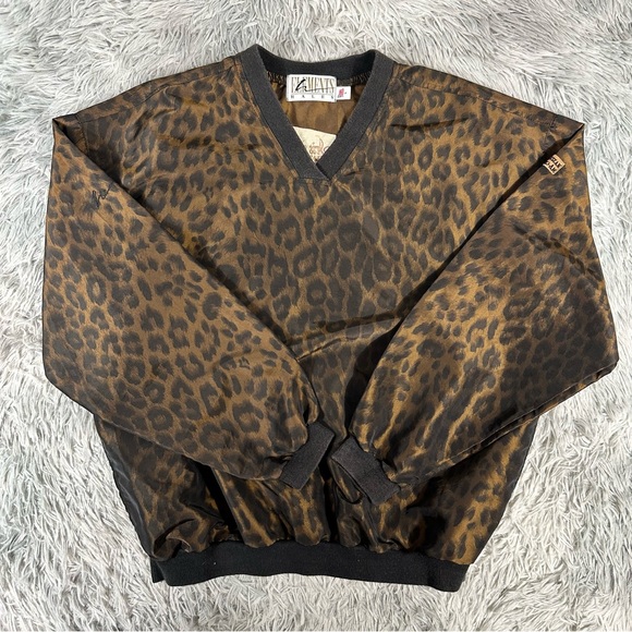 Vintage 1990s Leopard V-neck Sweater by Elements Haley Size Lg - Picture 1 of 5
